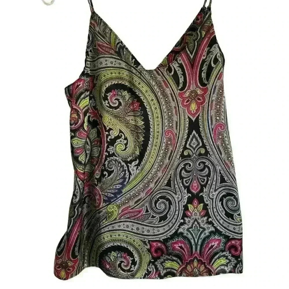 Bailey 44 Satin Cami Tank Paisley Spaghetti Strap Drape Bodice Bubble Hem Size M - Picture 11 of 11